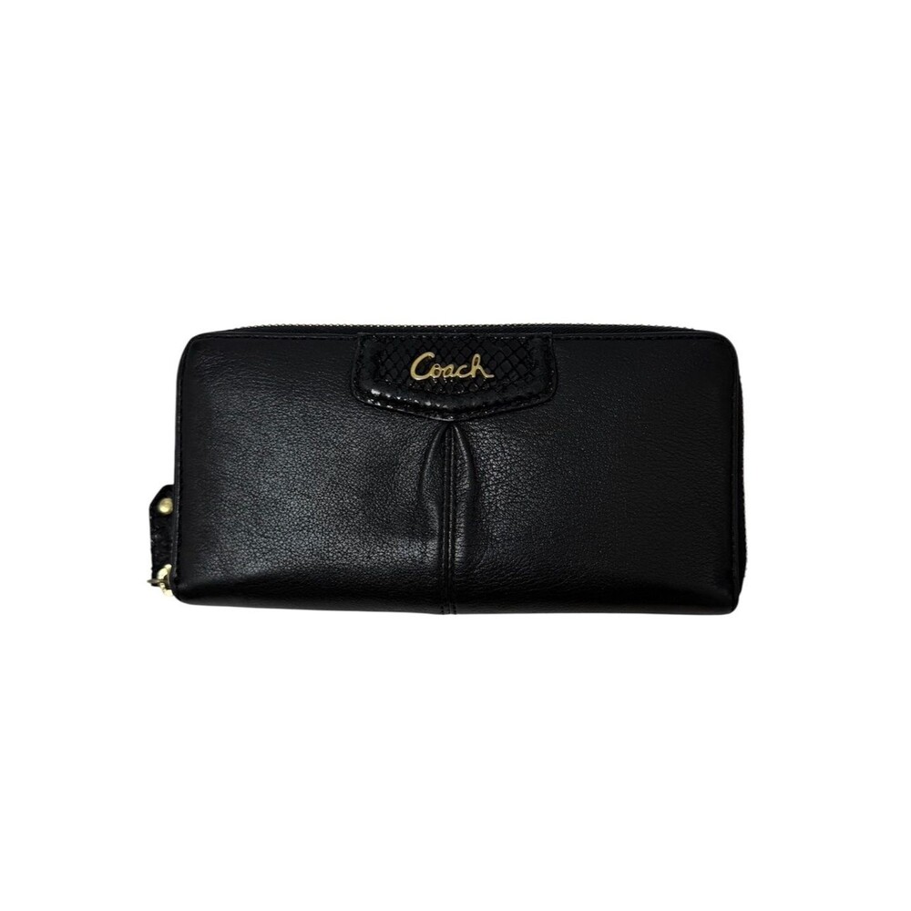 Coach Ashley Zip Around Accordion Leather Wallet Black